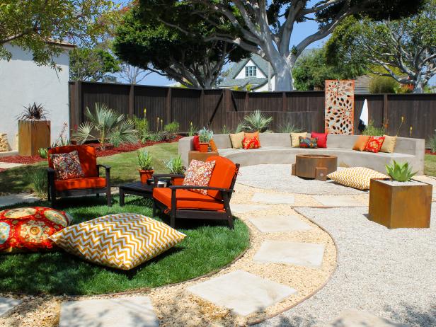 custom patio with outdoor furniture