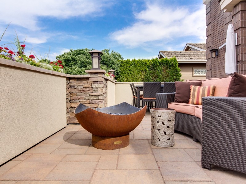 patio with fireplace